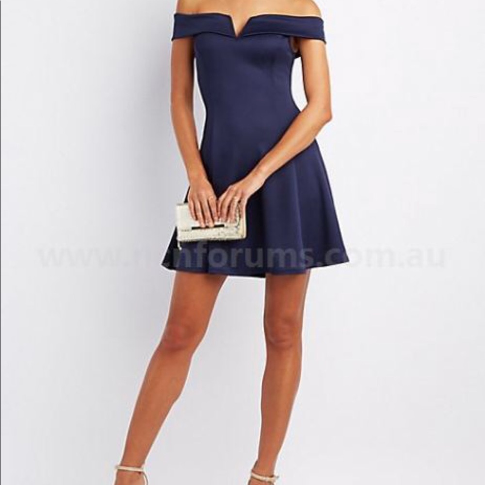 Blue off the shoulder skater dress